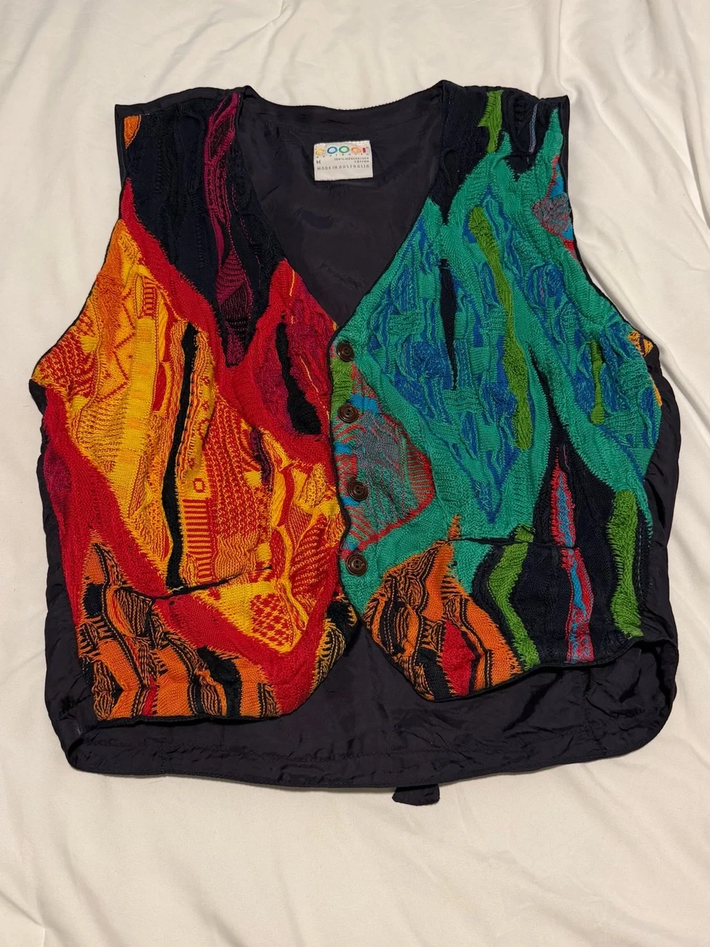 COOGI Multicolor Wave Knit Button-Front Vest in Red, Orange, Green, Blue